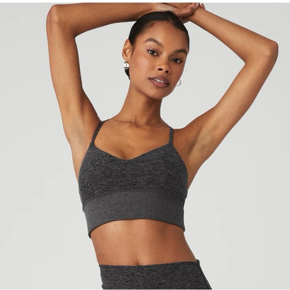 Alo Lavish bra heather gray crossover straps longline XL